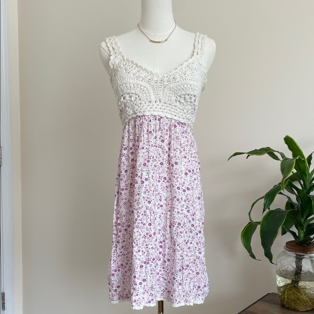 SOLD Jessica Simpson White and Purple Floral Midi Sundress